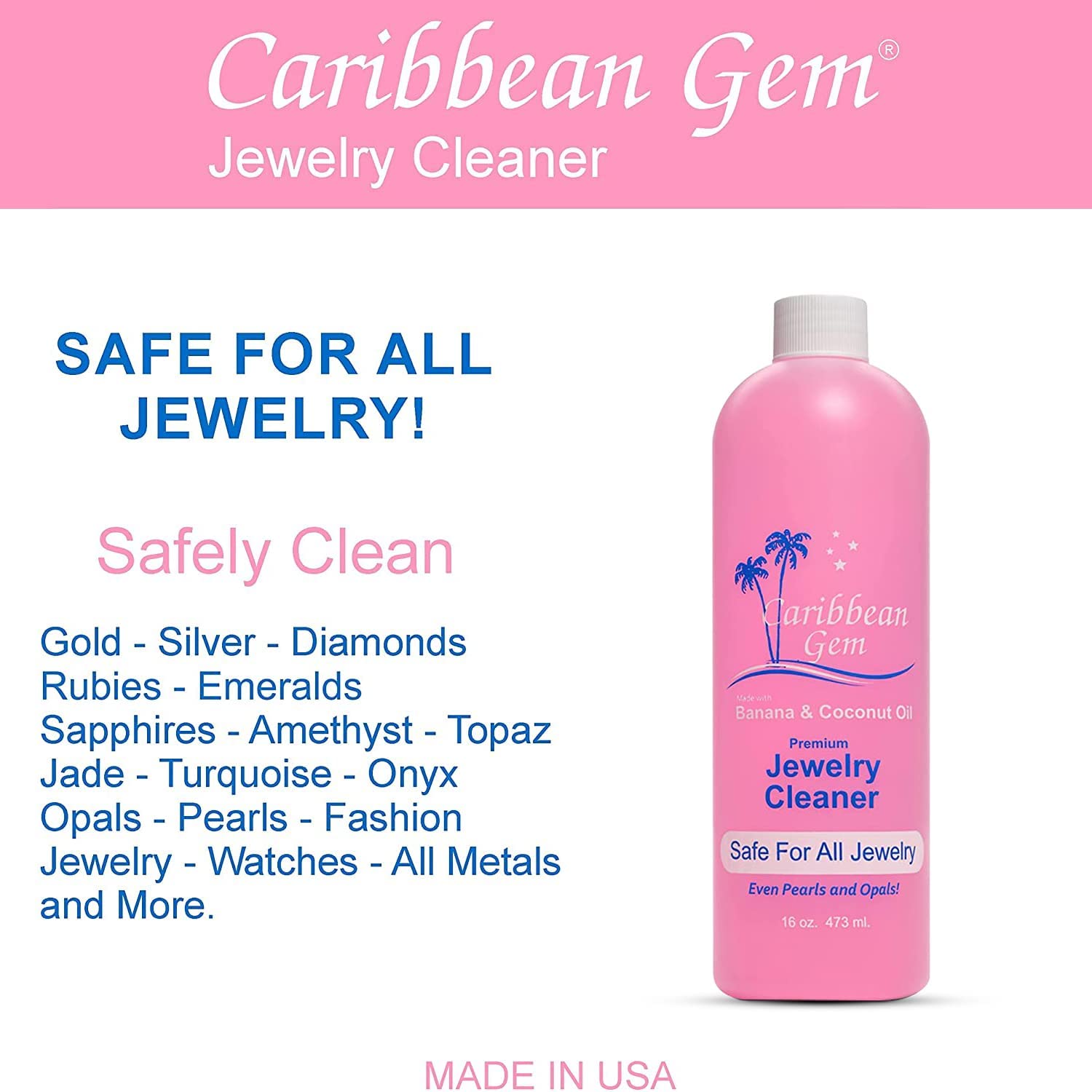 Caribbean Gem Jewelry Cleaner Solution, Polishing Cream, Basket